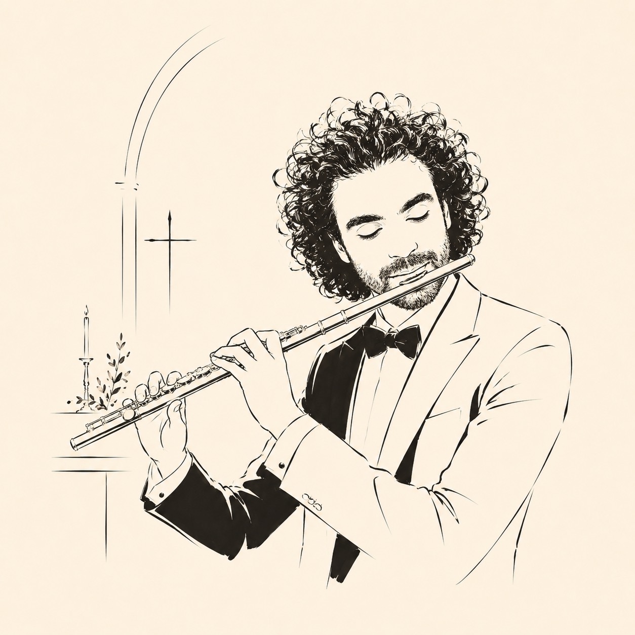 Illustrazione di un flautista elegante durante un servizio musicale